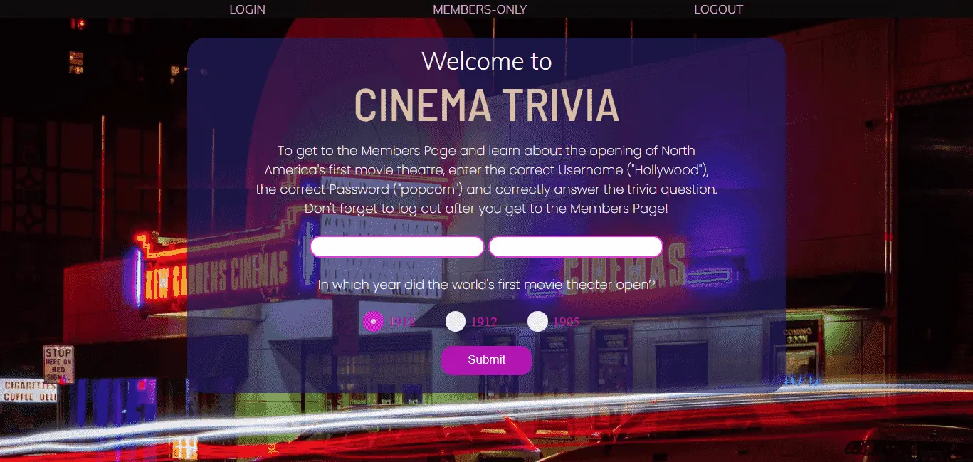 Cinema Trivia, Edmonton website